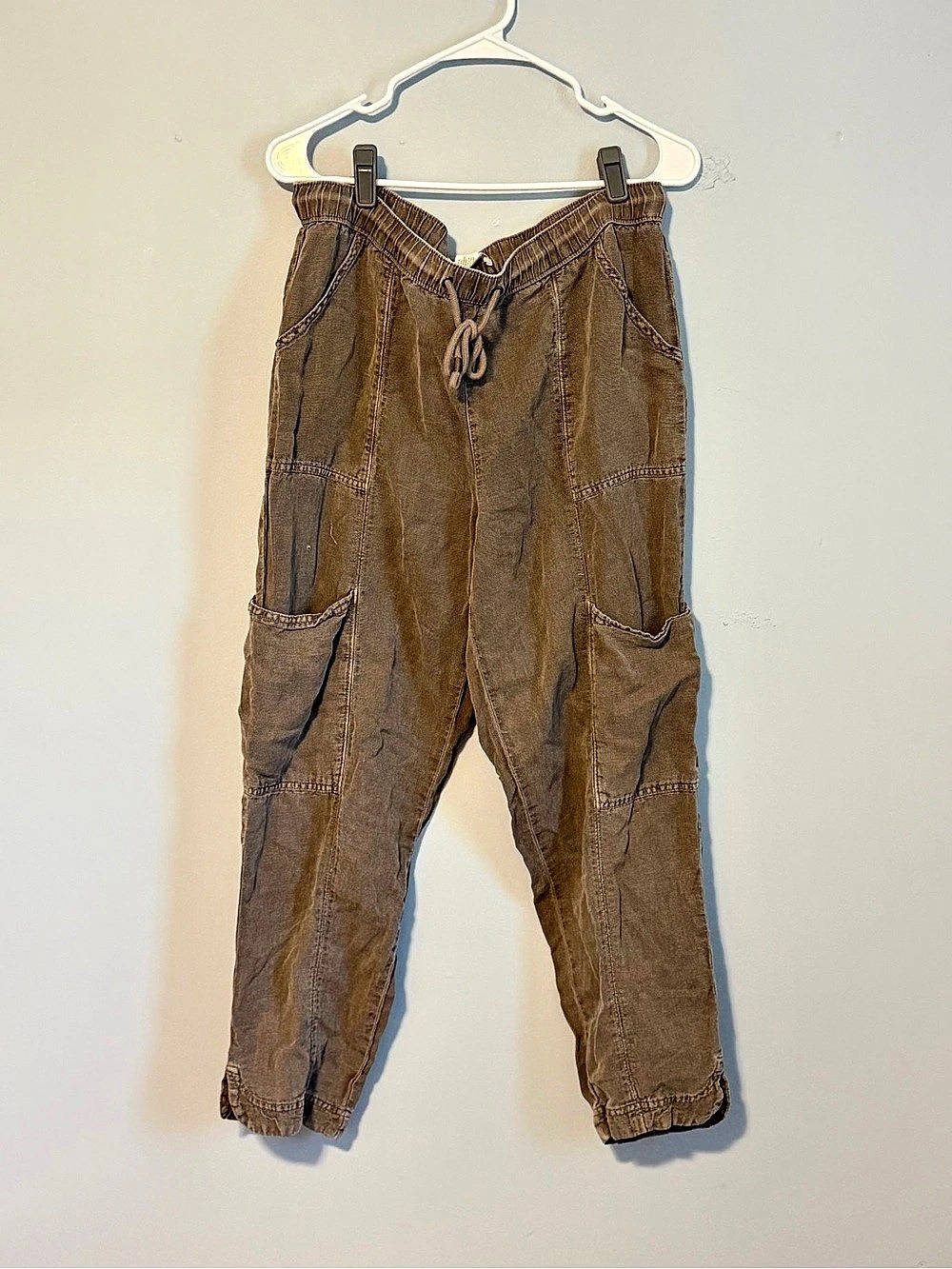 C&C California Linen Cargo Jogger Pants Brown Large